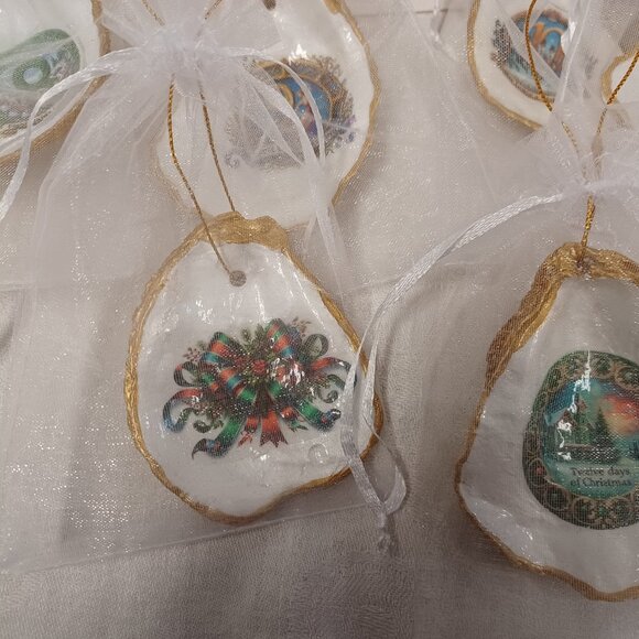 Glorious Gold #2 12 Days of Christmas Oyster Shell Ornaments + 2 Bonus Ornaments - Picture 14 of 16